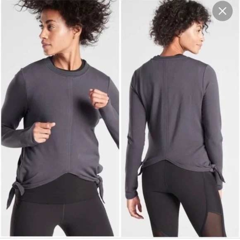 Athleta Grey Tencel French‎ Terry Tie Side Sharkbite Hem Sweatshirt Top Womens M